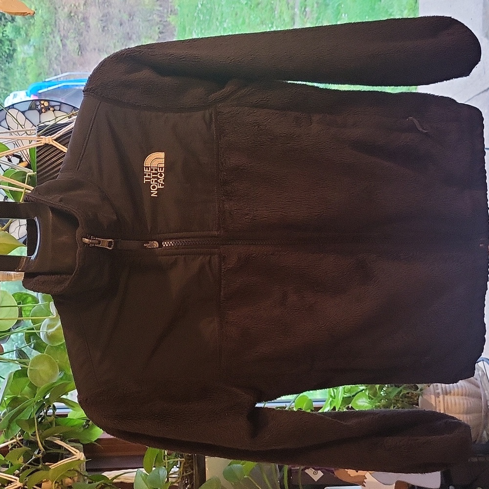 THE NORTH FACE Full Zipper Fleece Jacket Girls M/M 10/12 Front Back Logo Black